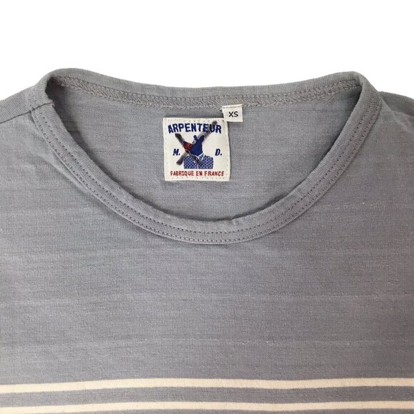 Arpenteur Top Shirt Mens XS France Pullover Striped 3/4 Sleeve Pocket Gray White - Picture 6 of 6